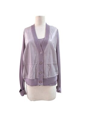 St. John Lavender Lilac Mixed-Media Button Cardigan and tank top set L
